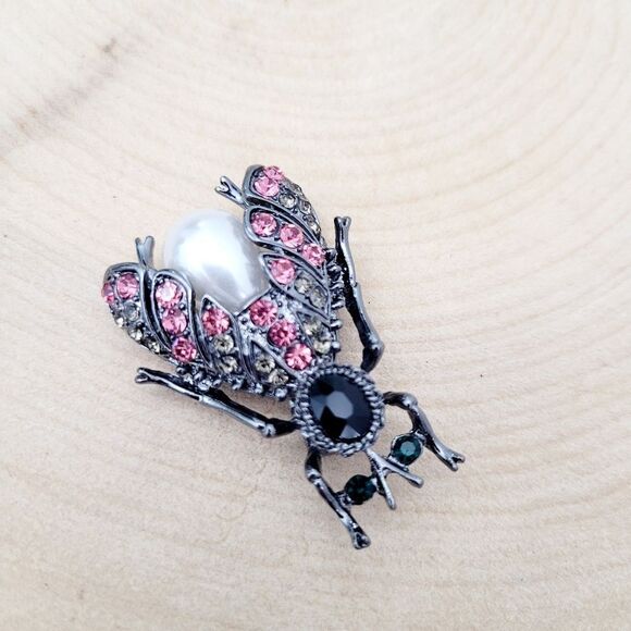 Brand New Black & Pink Bumblebee Rhinestone Brooch Pin - Picture 3 of 9